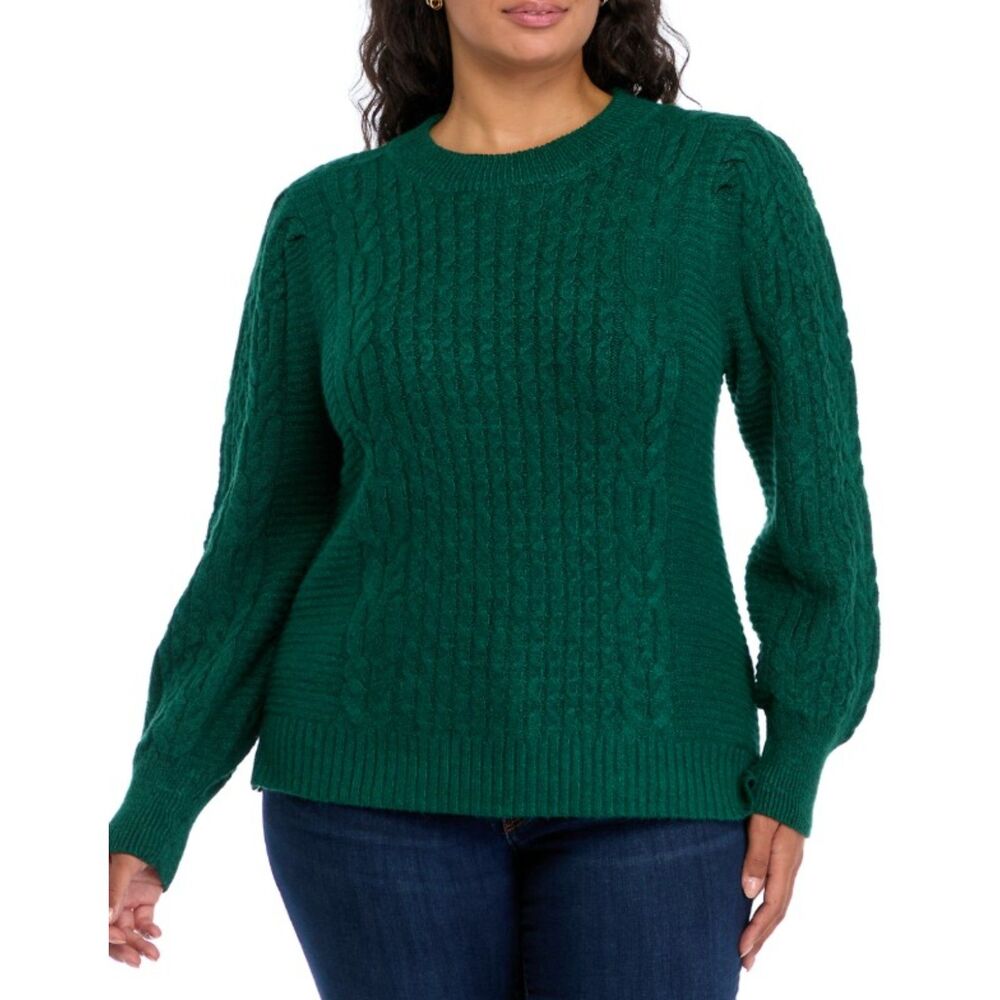 CROWN & IVY Hunter Green Plus Sz 3X Soft Stretchy Cable Knit Popover Sweater NEW